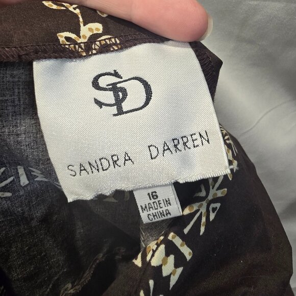 Sandra Darren Dress Size 16 Brown With White Pattern Zip Y2K - Picture 3 of 9